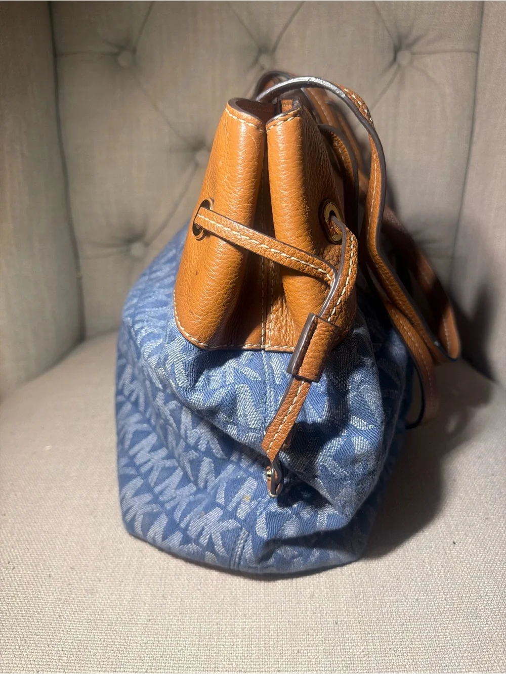 Michael Kors Brown Leather & Blue Signature Tote